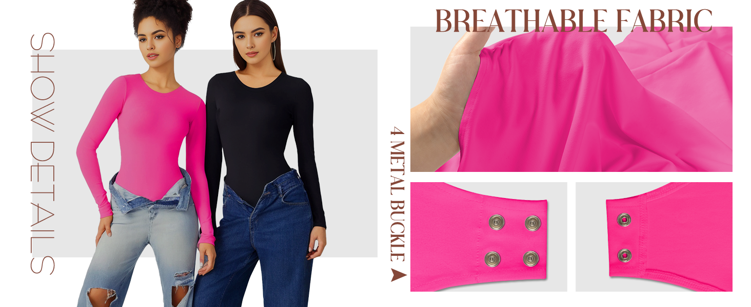 Long Sleeve Bodysuit for Women Crew Round Neck Basic Women Clothing Body Suit Tops Leotards for Womens Jumpsuit