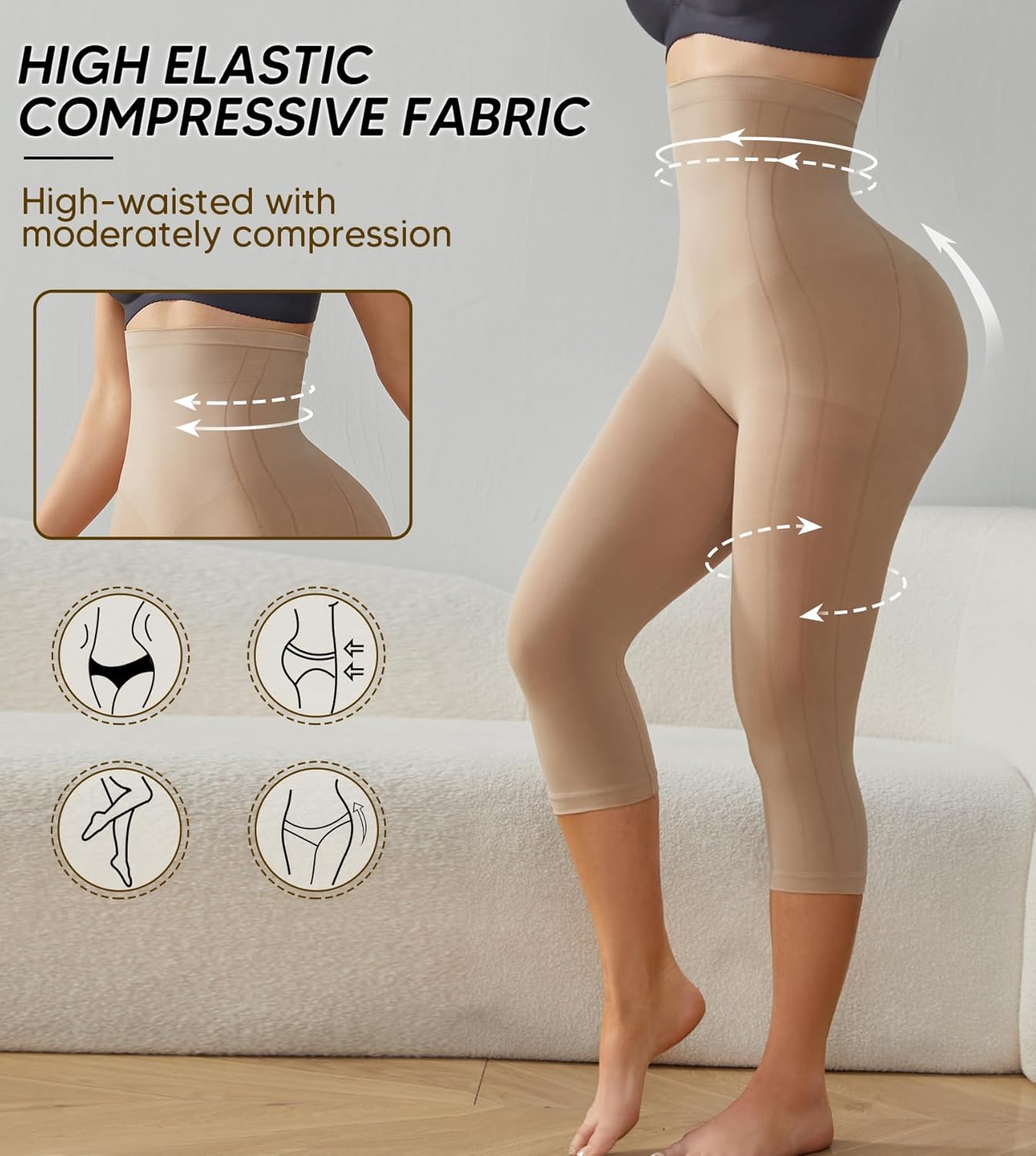 Compression Capri Leggings for Women Tummy Control Shapewear Pants High Waisted Trainer Leggings Thigh Slimmer