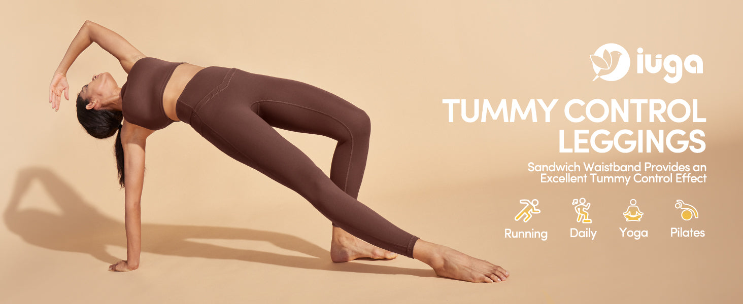 IUGA Compression Leggings with Pockets for Women Tummy Control Leggings No Front Seam Workout High Waist Yoga Pants