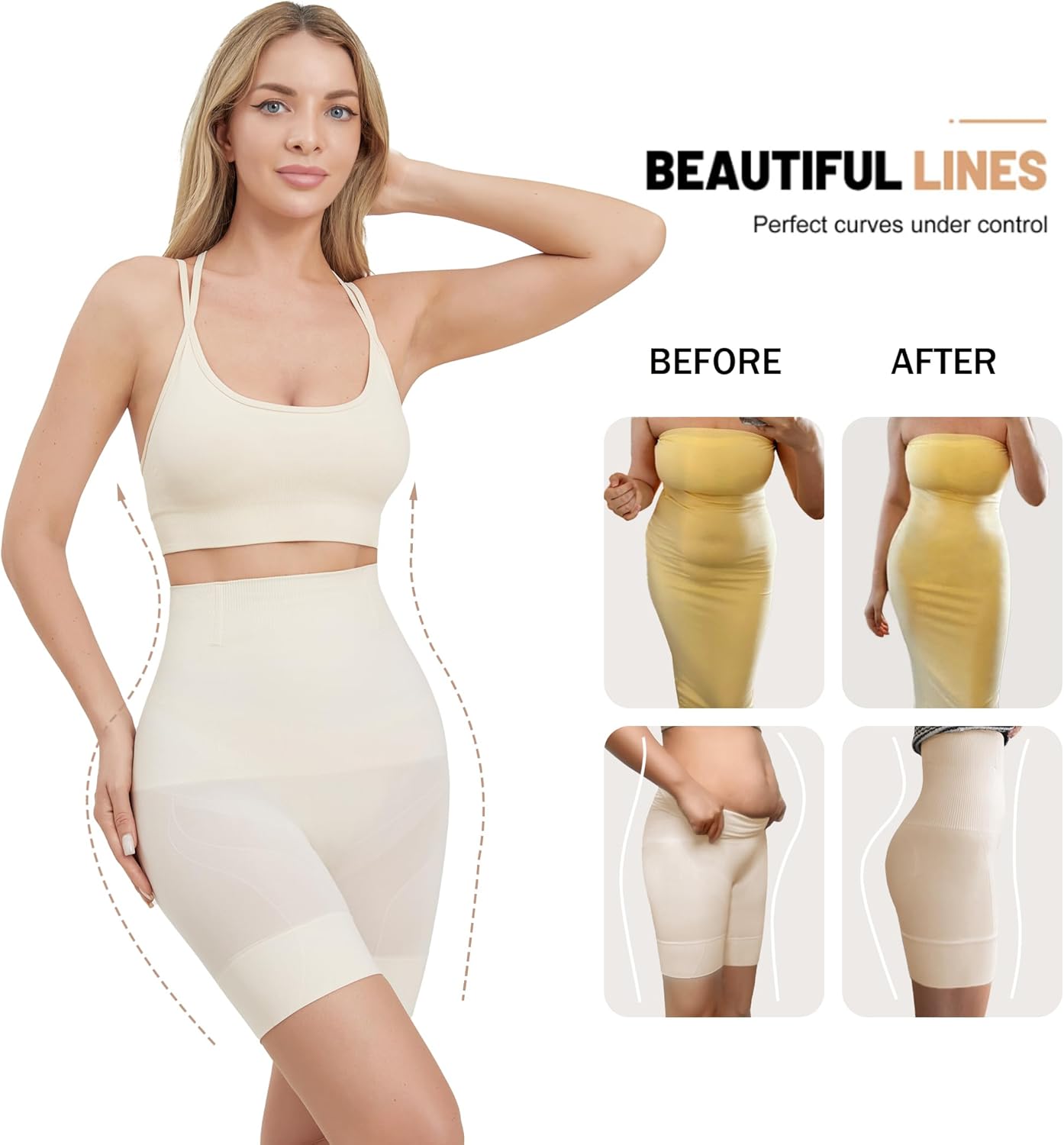 Tummy Control Shapewear for Women High Waisted Butt Lifting Thigh Slimmer Body Shaper Shorts Under Dress spanx