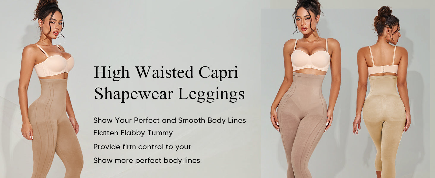 Shapewear Leggings for Women Tummy Control High Waisted Capri Body Shaper Butt Lift Thigh Slimmer