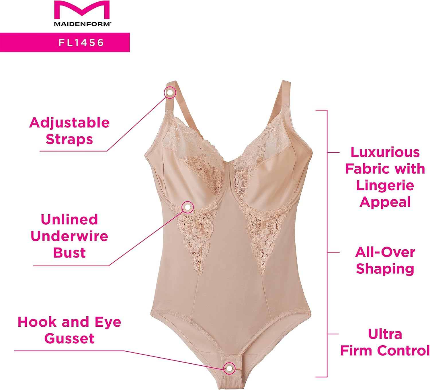 Maidenform Women's Shapewear Tummy Control Bodysuit, Built-In Underwire Bra, Ultra Firm Control Shapewear for Women