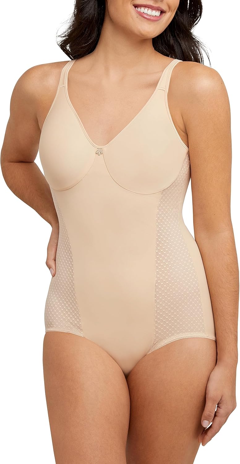 Bali Women's Firm-Control Shapewear, All-In-One Body Shaper with Built-In Underwire Minimizer Bra