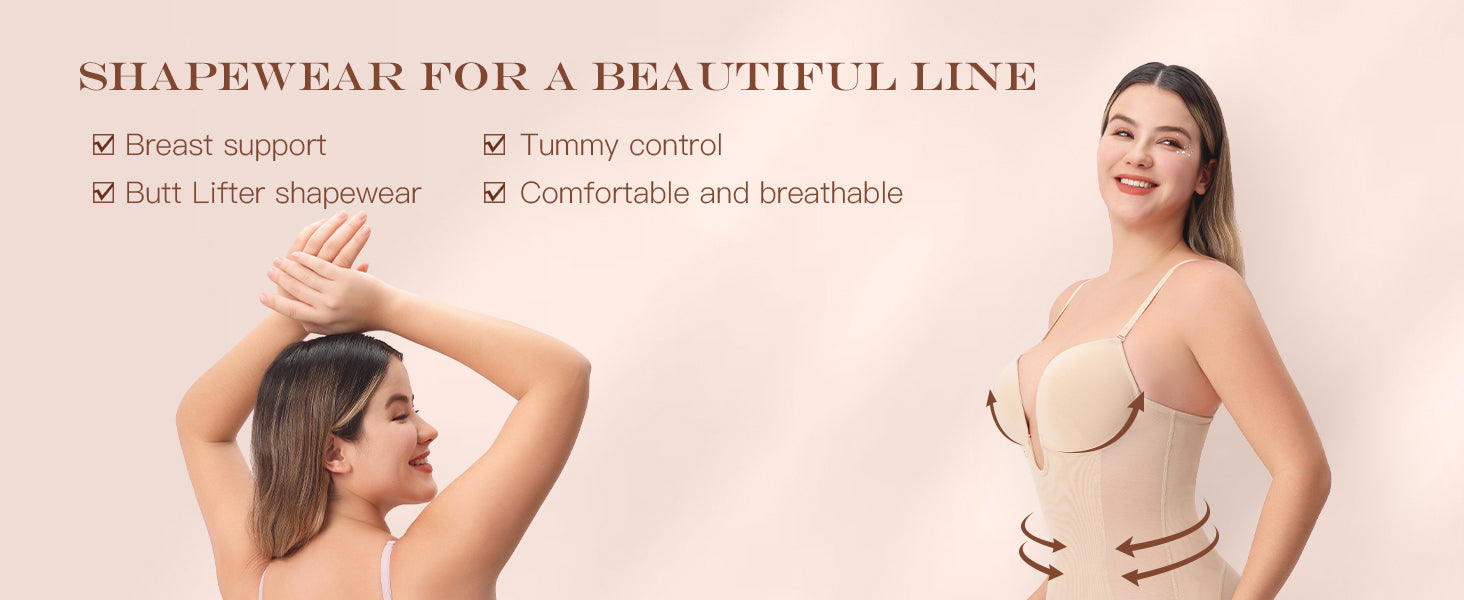 Body Shaper for Women Tummy Control U Plunge Backless Full Body Shapewear Mid Thigh Mesh strapless Bodysuit Top