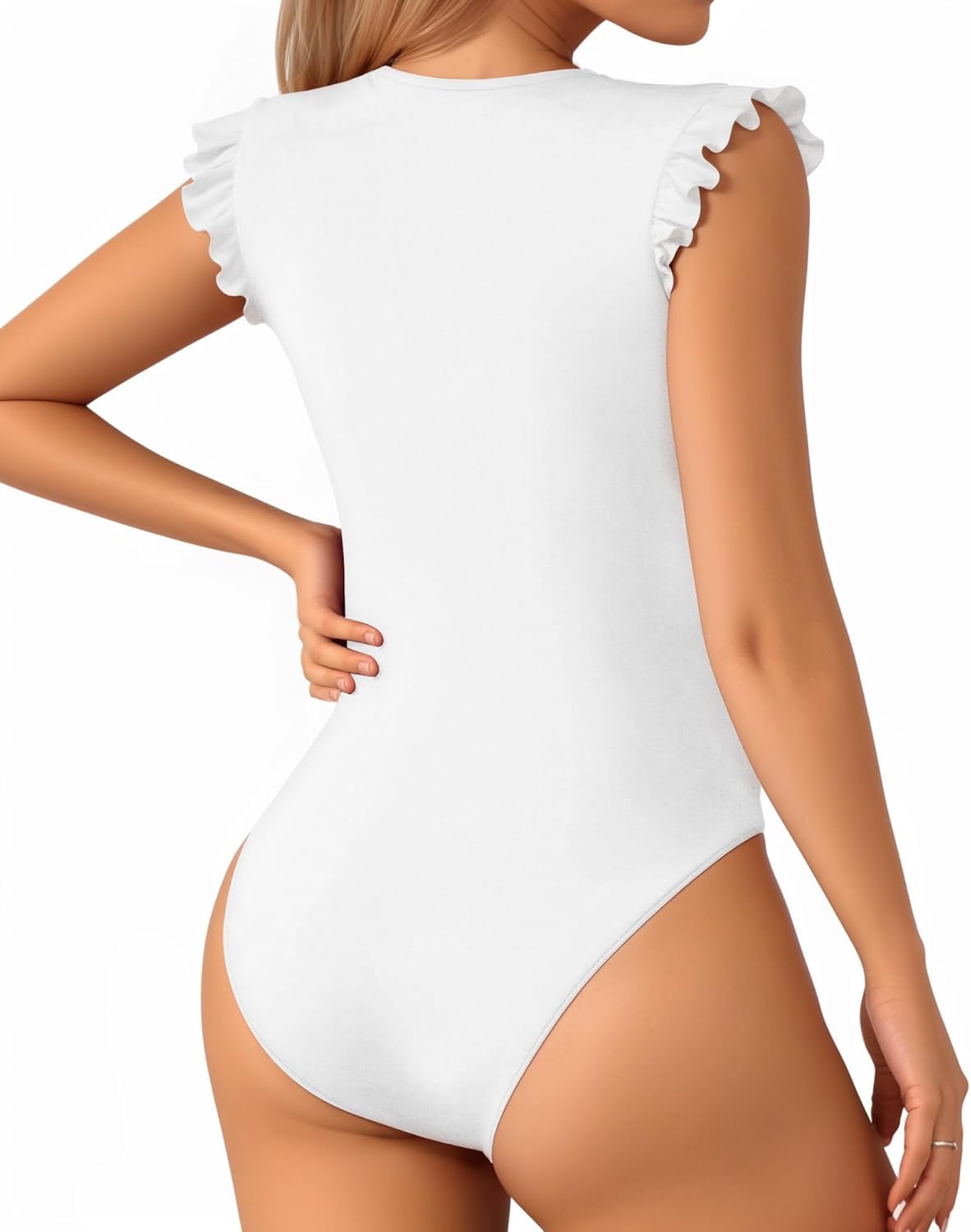 Women's Body Suits Cute Crew Neck Ruffle Sleeveless Slim Fit Bodysuit Tank Tops Tight Casual Sexy