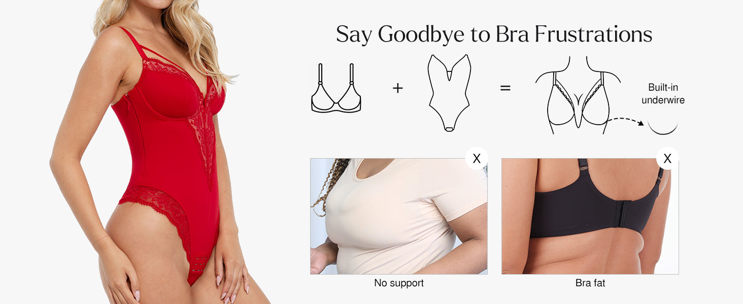 Popilush Lace Bodysuits for Women Corset Shapewear Tummy Control Body Suits V Neck Thong Underwired Outfits Side Zipper