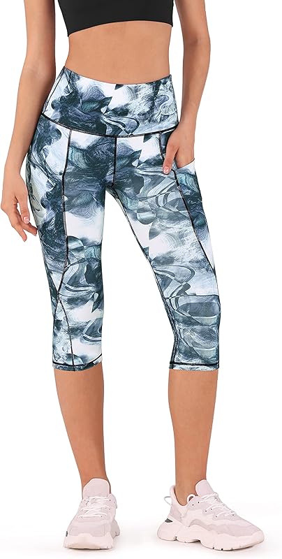 Women's High Waisted Yoga Capris with Pockets, Tummy Control Non See Through Workout Athletic Running Capri Leggings