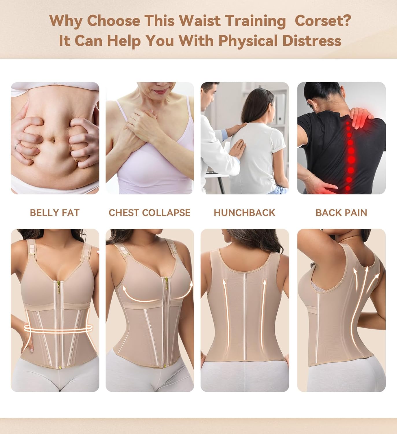 Waist Trainer Corset for Women Tummy Control Sport Workout Body Shaper Vest for Women Postpartum Gym Zipper and Hooks