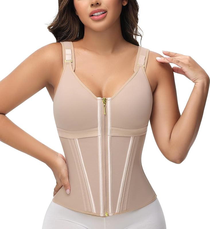 Waist Trainer Corset for Women Tummy Control Sport Workout Body Shaper Vest for Women Postpartum Gym Zipper and Hooks