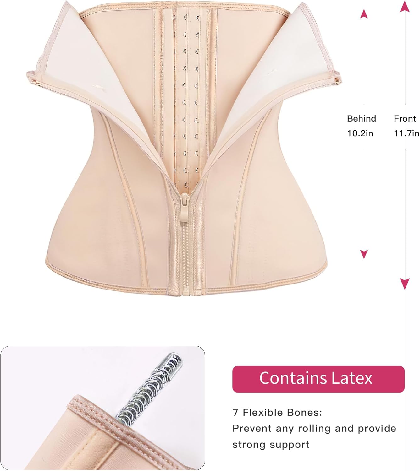 Waist Trainer for Women Latex Underbust Tummy Control Waist Cincher Corset Hourglass Body Shaper Zipper and Hooks