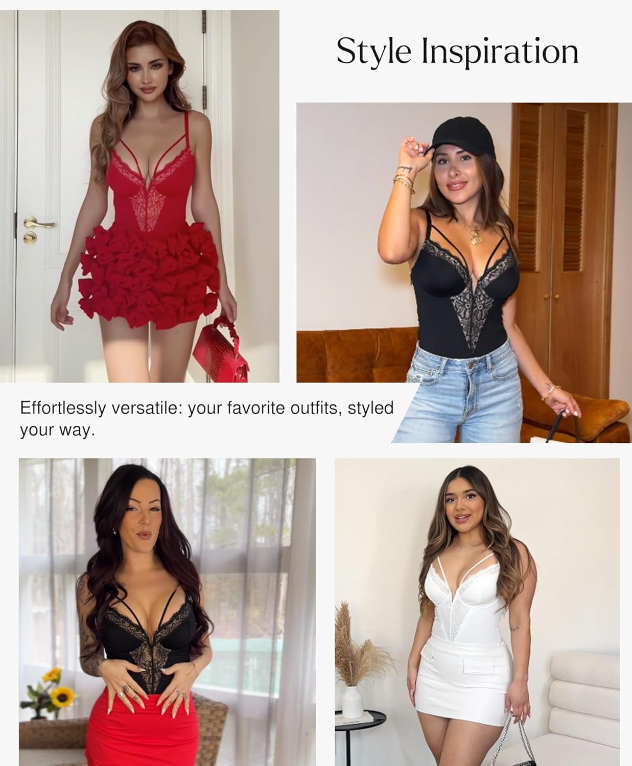 Popilush Lace Bodysuits for Women Corset Shapewear Tummy Control Body Suits V Neck Thong Underwired Outfits Side Zipper