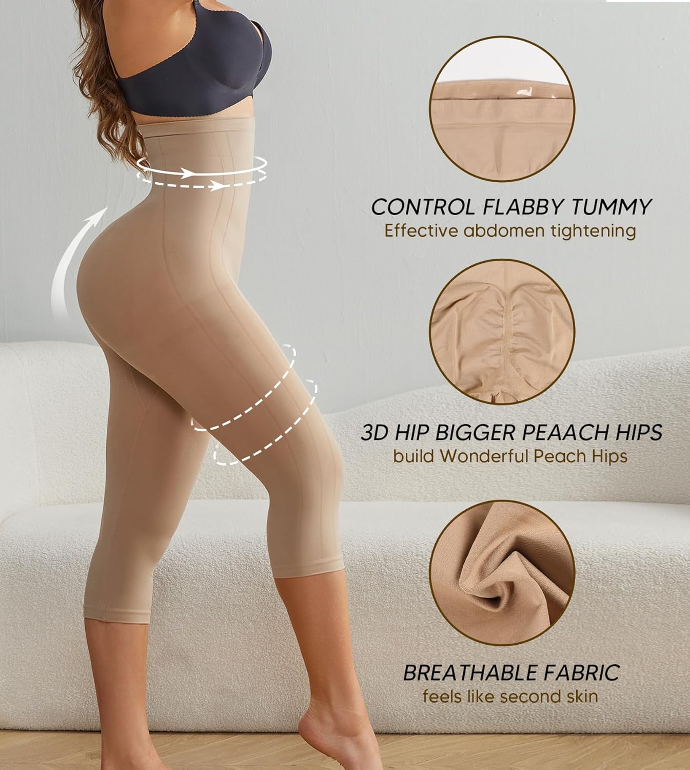 Compression Capri Leggings for Women Tummy Control Shapewear Pants High Waisted Trainer Leggings Thigh Slimmer