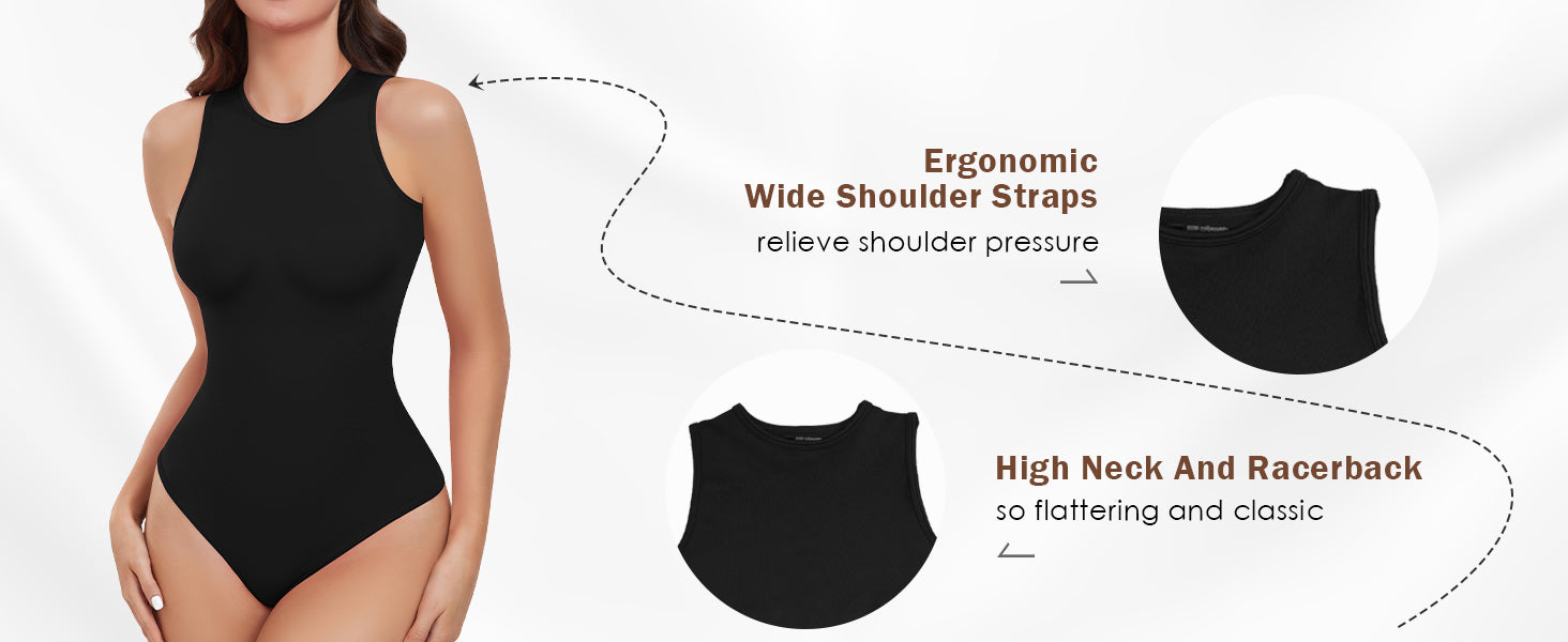 Women's Tummy Control Shapewear Bodysuit High Neck Seamless Body Shaper Sleeveless Racerback Thong Body Suit Tank