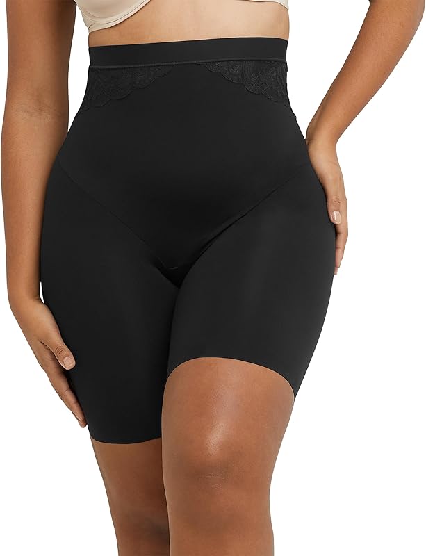 Women's Shapewear High-Waist Thigh Slimmer, Tummy Control Thigh Slimmer, Lace-Trimmed Shapewear Shorts
