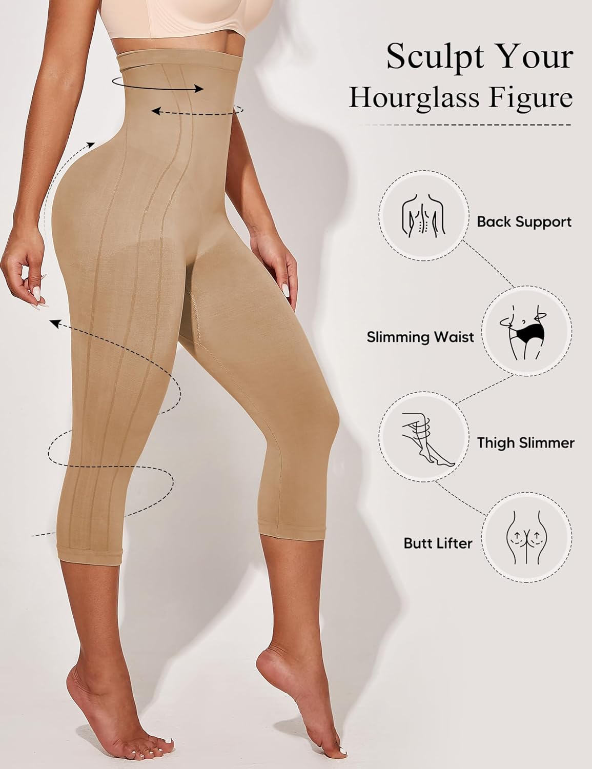 Shapewear Leggings for Women Tummy Control High Waisted Capri Body Shaper Butt Lift Thigh Slimmer