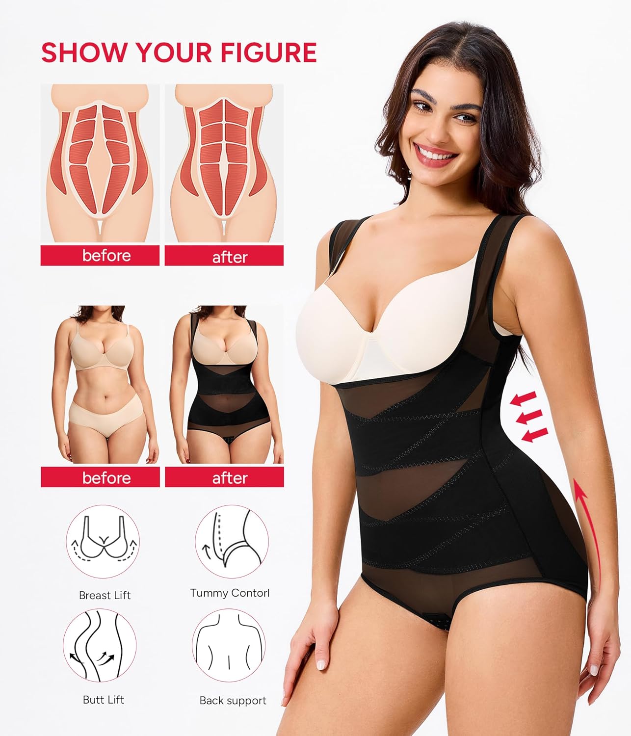 Shapewear for Women Tummy Control Bodysuit Faja Body Shaper Waist Trainer Snatched Corset Body Suit