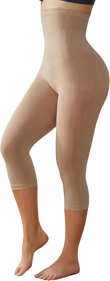 Compression Capri Leggings for Women Tummy Control Shapewear Pants High Waisted Trainer Leggings Thigh Slimmer