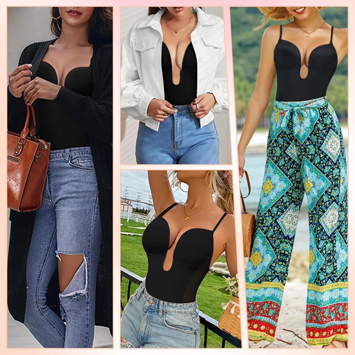 Body Shaper for Women Tummy Control U Plunge Backless Full Body Shapewear Mid Thigh Mesh strapless Bodysuit Top