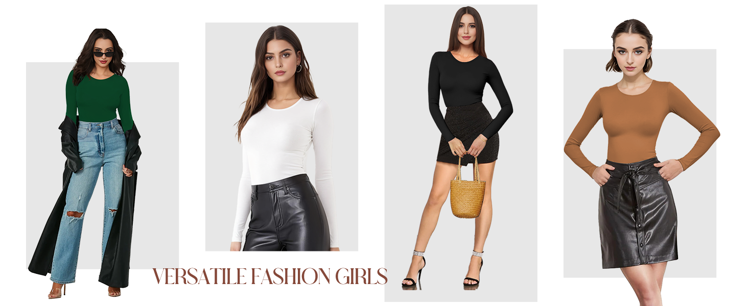 Long Sleeve Bodysuit for Women Crew Round Neck Basic Women Clothing Body Suit Tops Leotards for Womens Jumpsuit