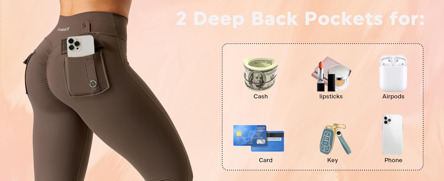 YEOREO CoreFlex Leggings with Pockets for Women Charm Scrunch Workout Leggings V Cross Waist Butt Lifting Gym Yoga Pants