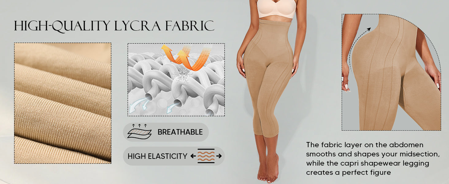 Shapewear Leggings for Women Tummy Control High Waisted Capri Body Shaper Butt Lift Thigh Slimmer
