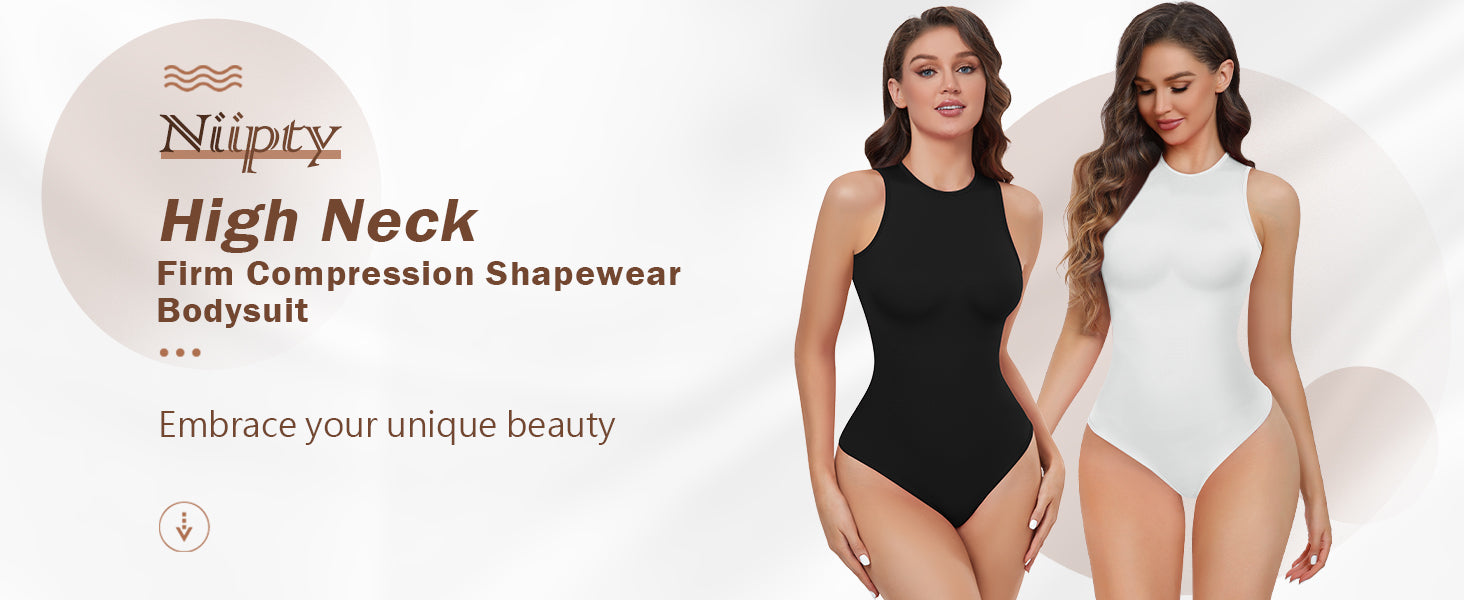 Women's Tummy Control Shapewear Bodysuit High Neck Seamless Body Shaper Sleeveless Racerback Thong Body Suit Tank