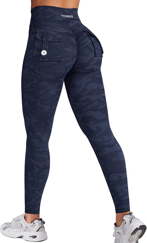 YEOREO CoreFlex Leggings with Pockets for Women Charm Scrunch Workout Leggings V Cross Waist Butt Lifting Gym Yoga Pants