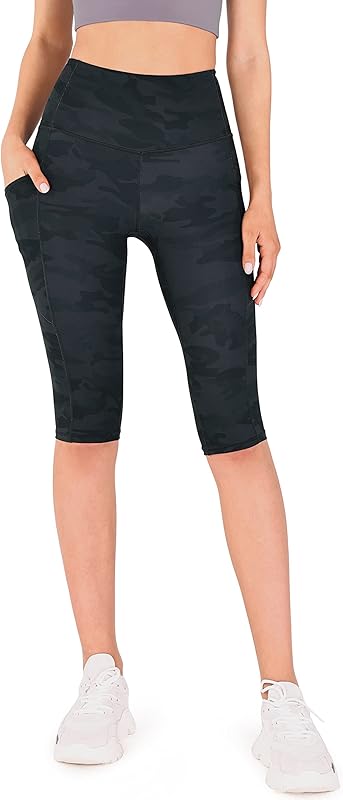 Women's High Waisted Yoga Capris with Pockets, Tummy Control Non See Through Workout Athletic Running Capri Leggings