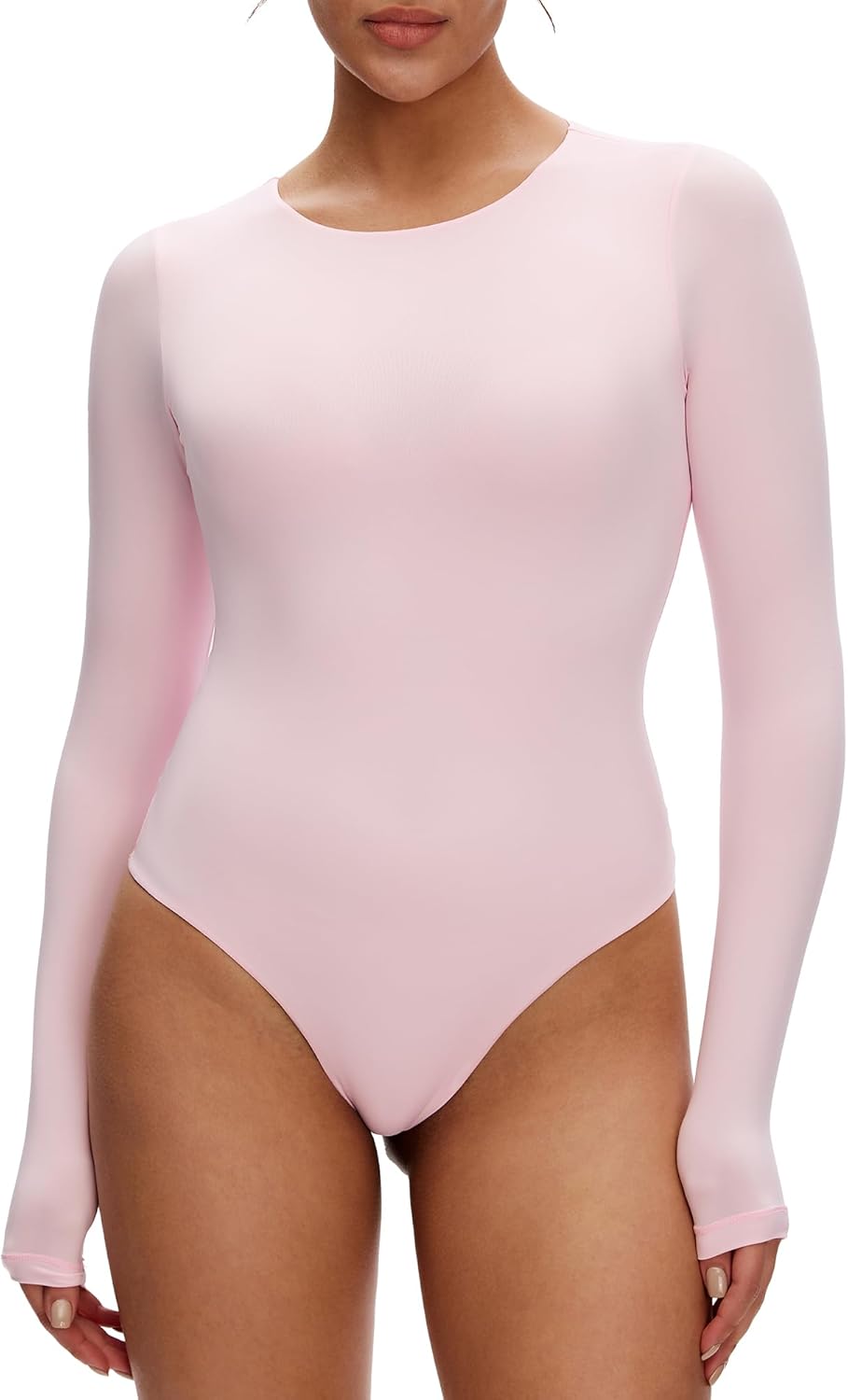 Long Sleeve Bodysuit for Women - Slim Fit Crew Neck Thong Body Suit, Stretch Double Lined Snap Tops, Casual Going Out