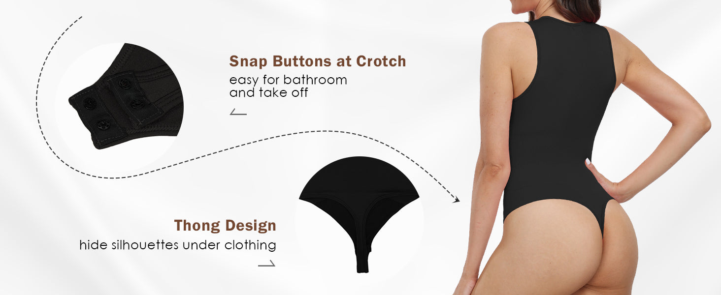 Women's Tummy Control Shapewear Bodysuit High Neck Seamless Body Shaper Sleeveless Racerback Thong Body Suit Tank