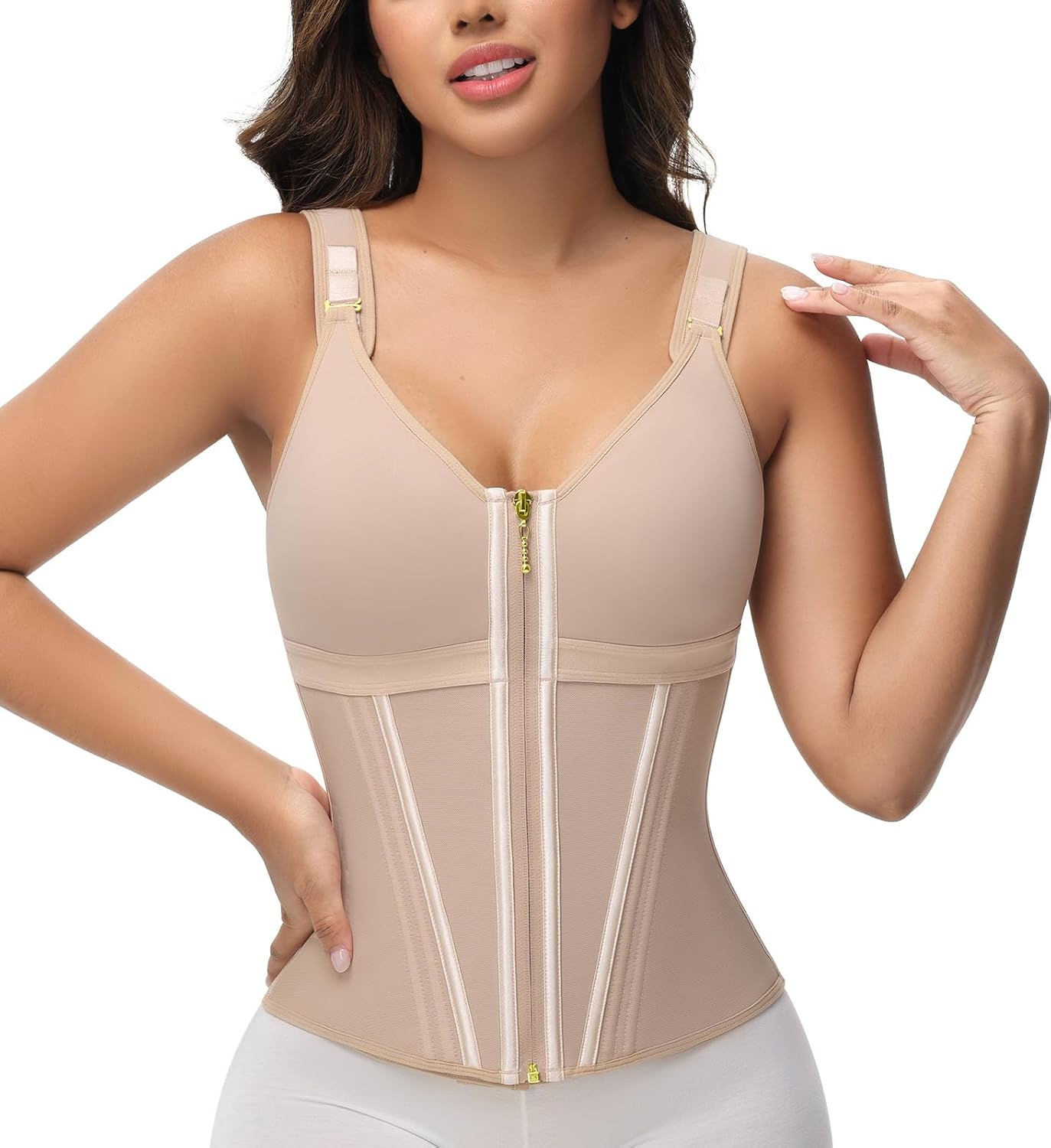 Waist Trainer Corset for Women Tummy Control Sport Workout Body Shaper Vest for Women Postpartum Gym Zipper and Hooks