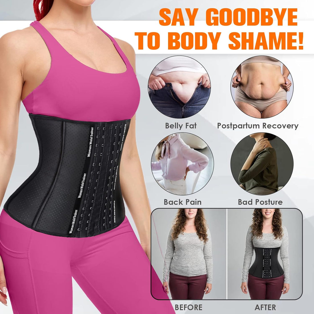 Corset Waist Trainer for Women, Latex Waist Cincher Workout Body Shaper Breathable Girdle Sport Belt