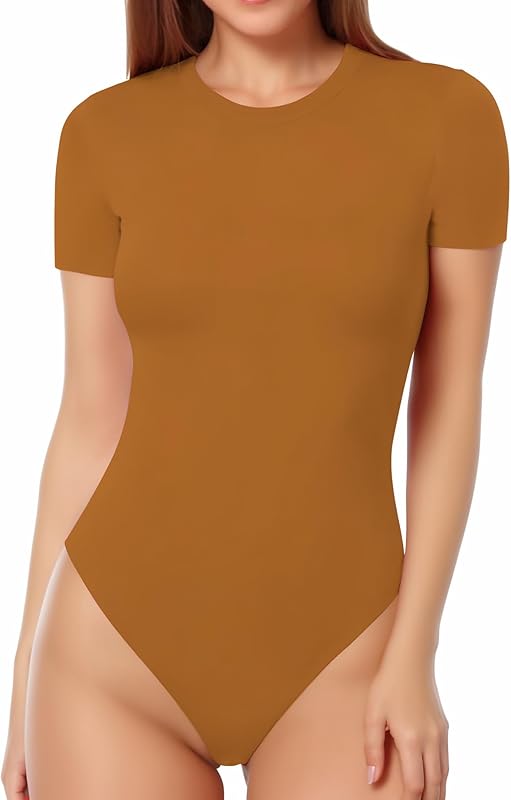 Women's Round Neck Short Sleeve Bodysuit T Shirts Basic Body Suit Tops