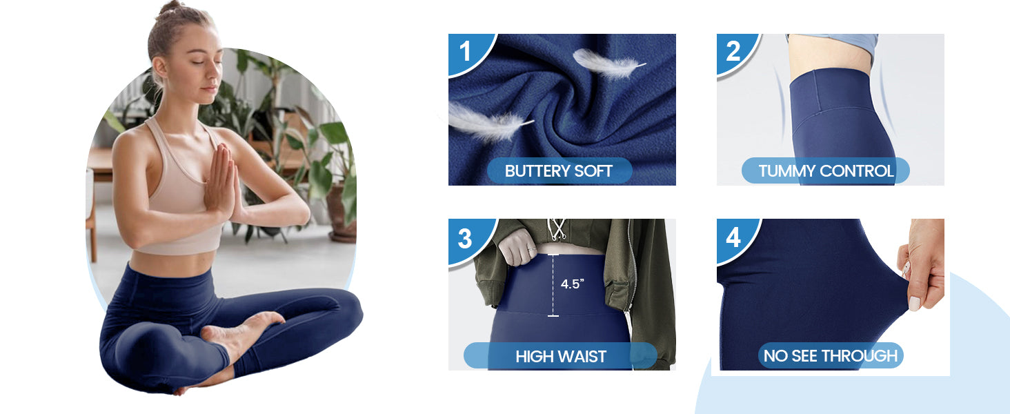 High Waisted Leggings for Women - No See Through Tummy Control Cycling Workout Yoga Pants with Pockets Reg & Plus