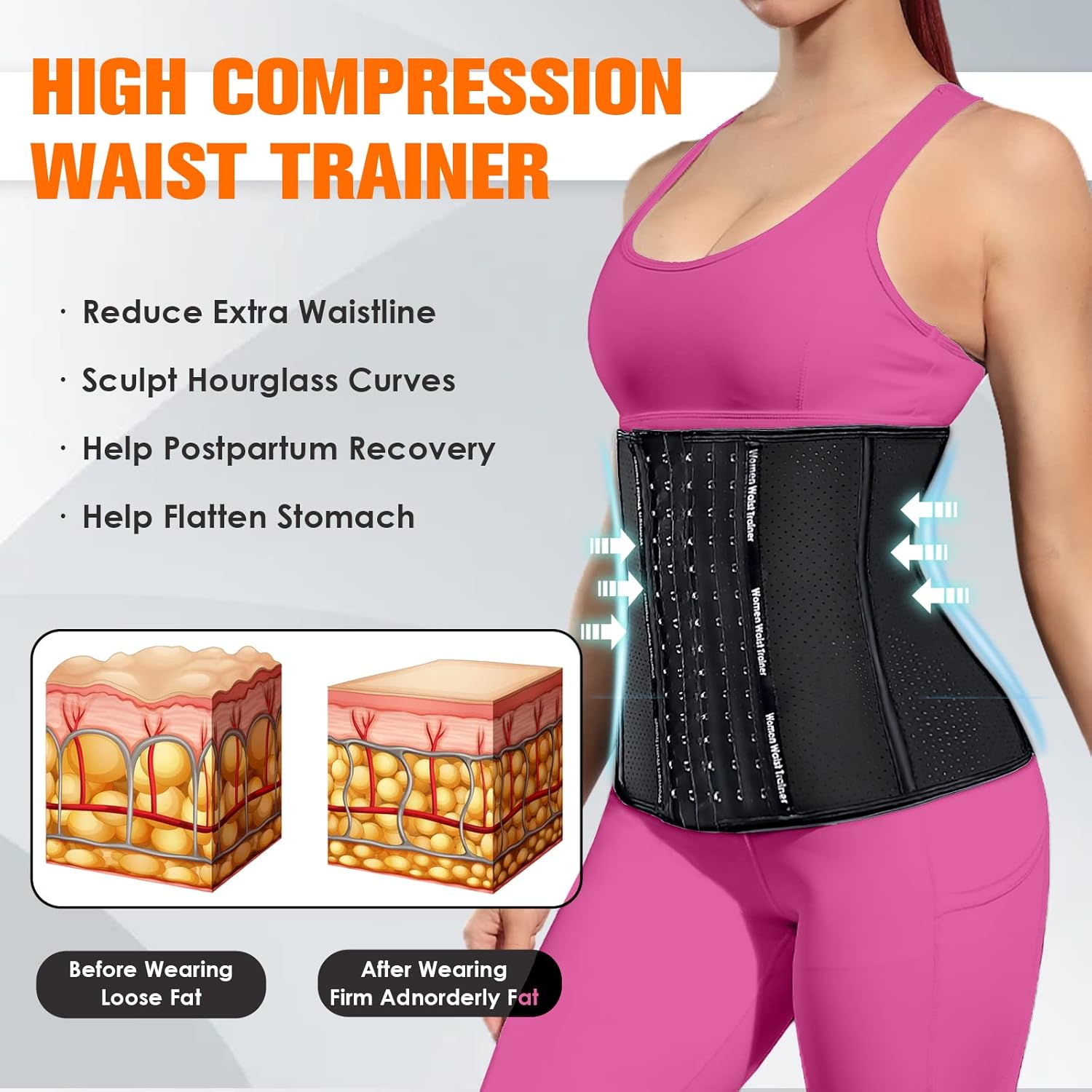 Corset Waist Trainer for Women, Latex Waist Cincher Workout Body Shaper Breathable Girdle Sport Belt