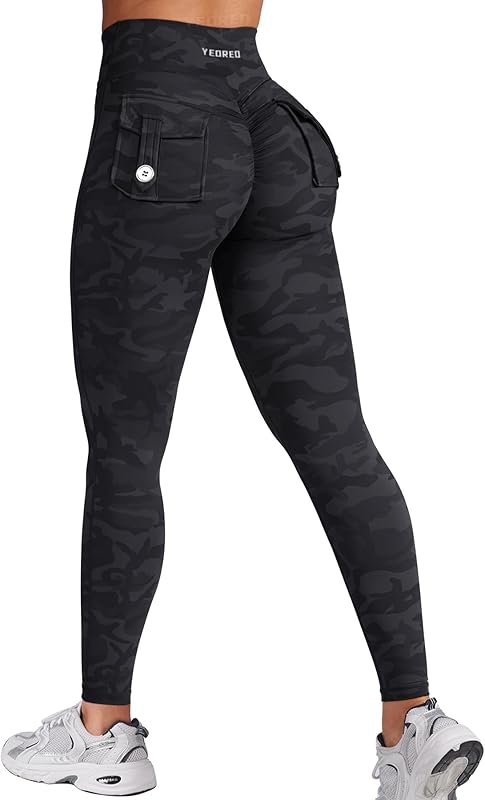 YEOREO CoreFlex Leggings with Pockets for Women Charm Scrunch Workout Leggings V Cross Waist Butt Lifting Gym Yoga Pants