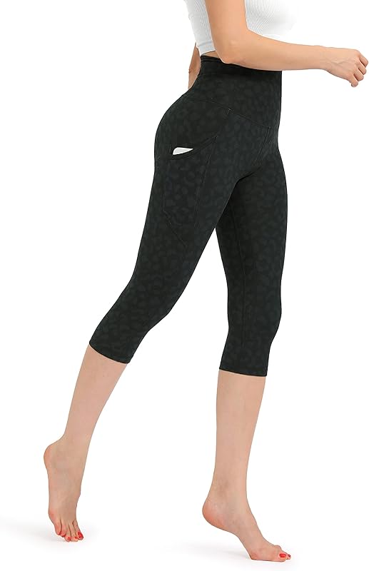 Women's High Waisted Yoga Capris with Pockets, Tummy Control Non See Through Workout Athletic Running Capri Leggings