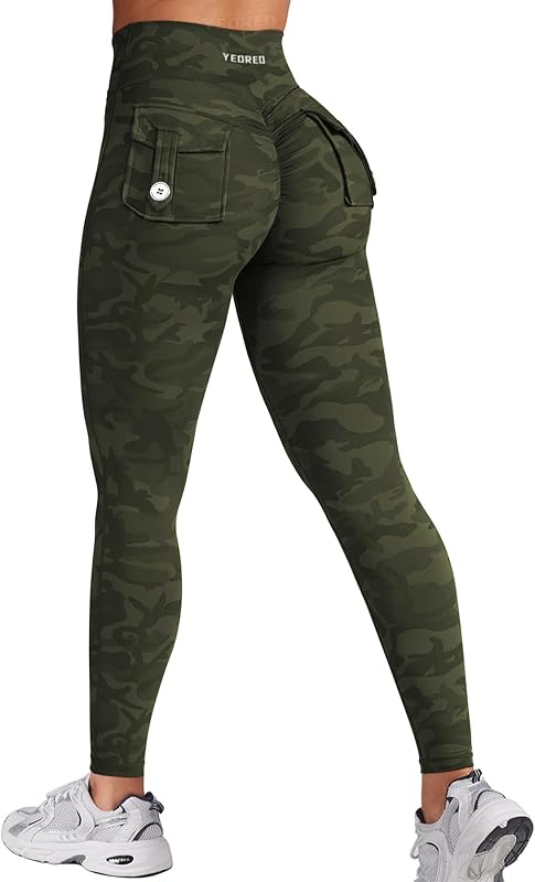 YEOREO CoreFlex Leggings with Pockets for Women Charm Scrunch Workout Leggings V Cross Waist Butt Lifting Gym Yoga Pants