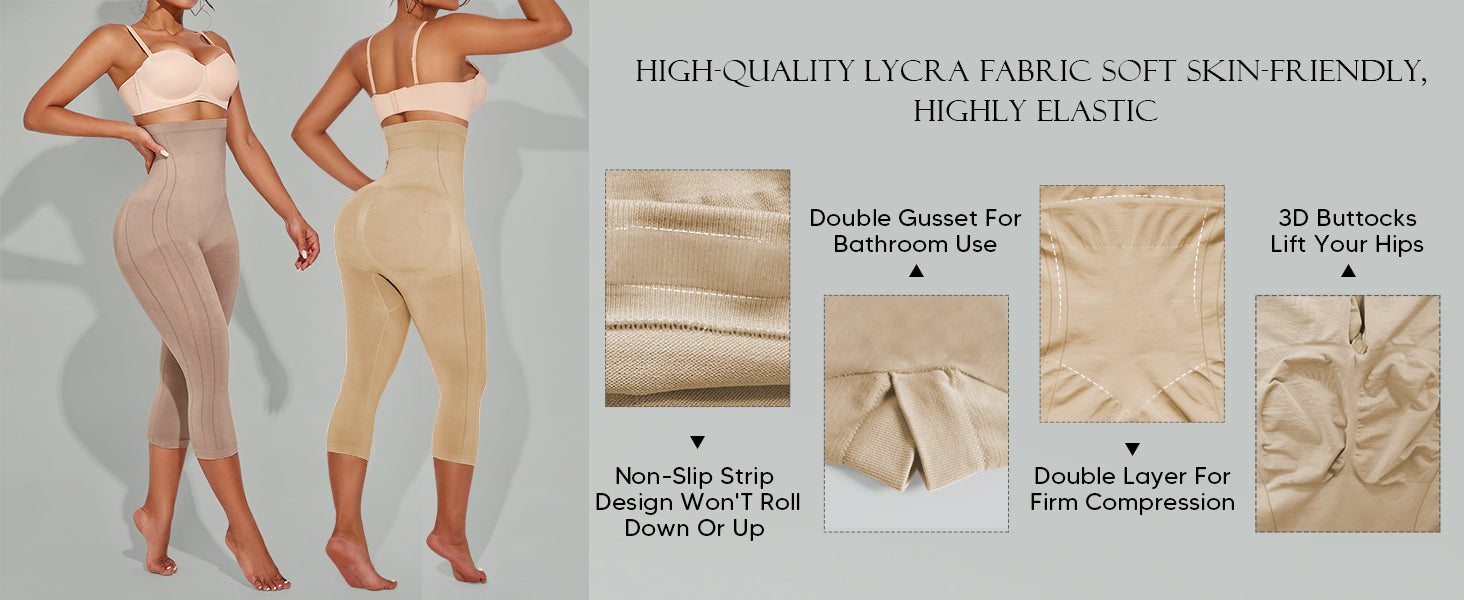 Shapewear Leggings for Women Tummy Control High Waisted Capri Body Shaper Butt Lift Thigh Slimmer