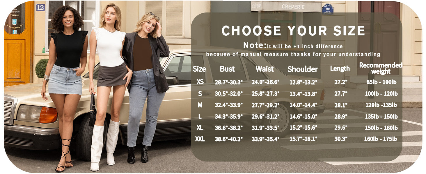 Women's Body Suits Cute Crew Neck Ruffle Sleeveless Slim Fit Bodysuit Tank Tops Tight Casual Sexy