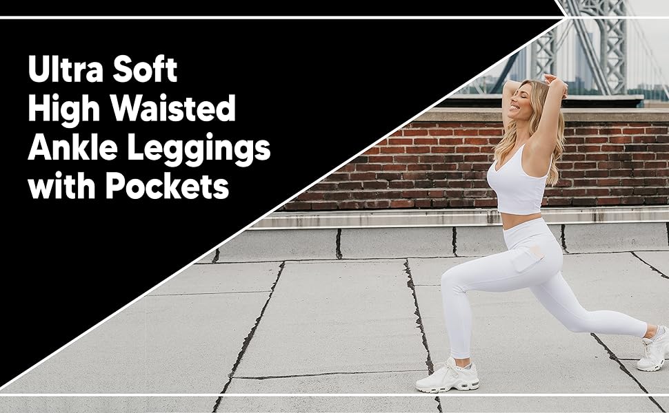 Yogalicious High Waist Ultra Soft 7/8 Ankle Length Leggings with Pockets for Women