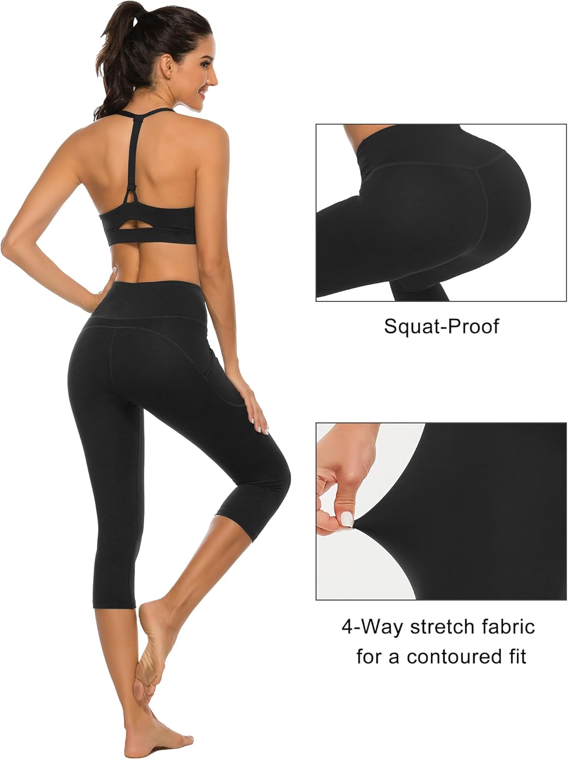 Stelle Women's Capri Yoga Pants with Pockets Essential High Waisted Legging for Workout Cycling Leggings