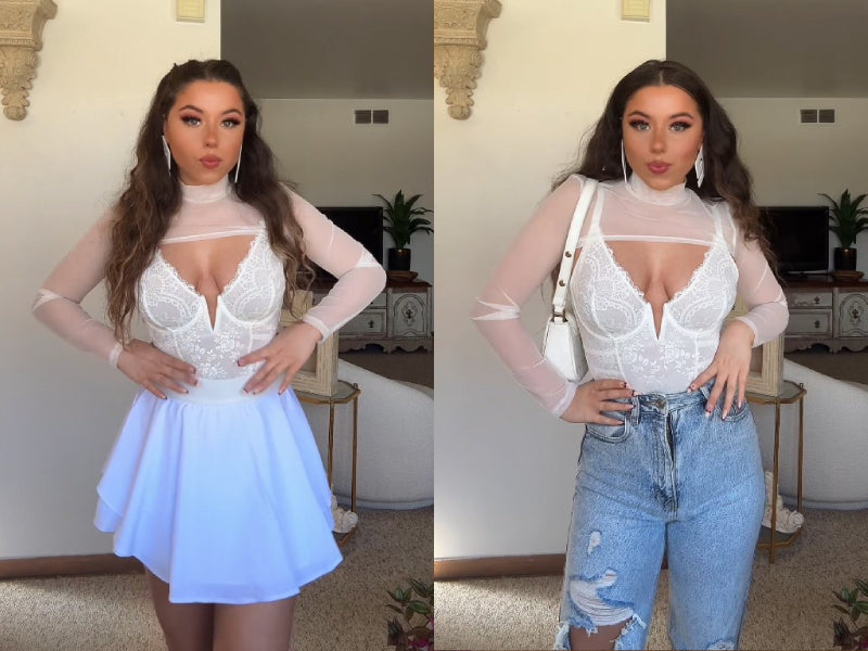 Popilush Lace Body Suits Women Tummy Control Shapewear Bodysuit Deep V Neck Backless Corset Tops Thong Body Shaper