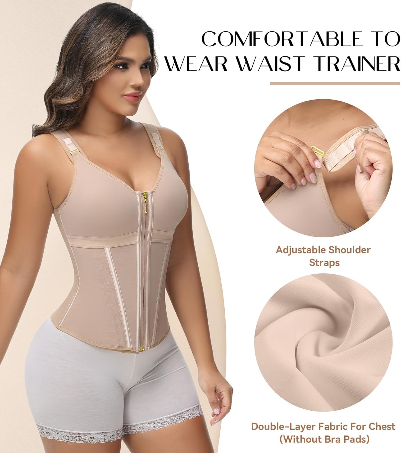 Waist Trainer Corset for Women Tummy Control Sport Workout Body Shaper Vest for Women Postpartum Gym Zipper and Hooks