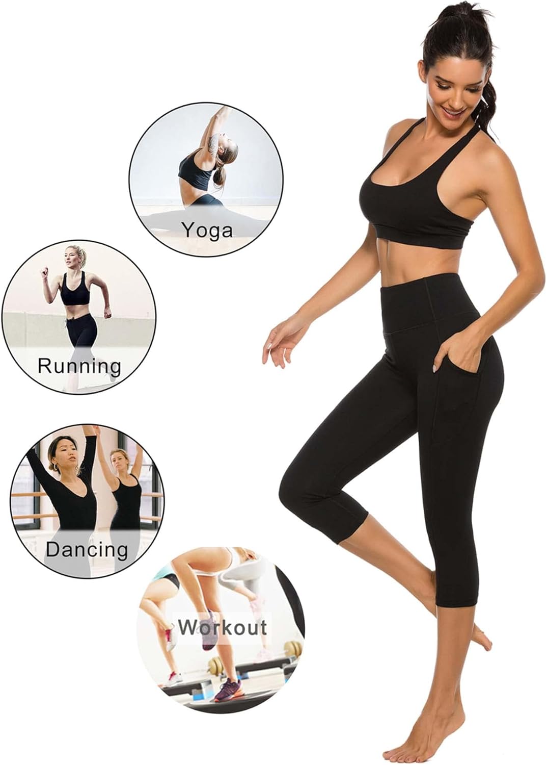 Stelle Women's Capri Yoga Pants with Pockets Essential High Waisted Legging for Workout Cycling Leggings