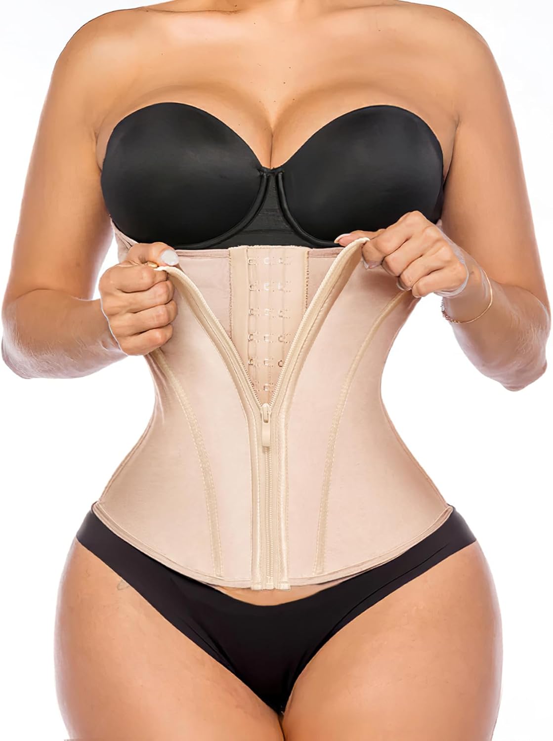 Waist Trainer for Women Latex Underbust Tummy Control Waist Cincher Corset Hourglass Body Shaper Zipper and Hooks