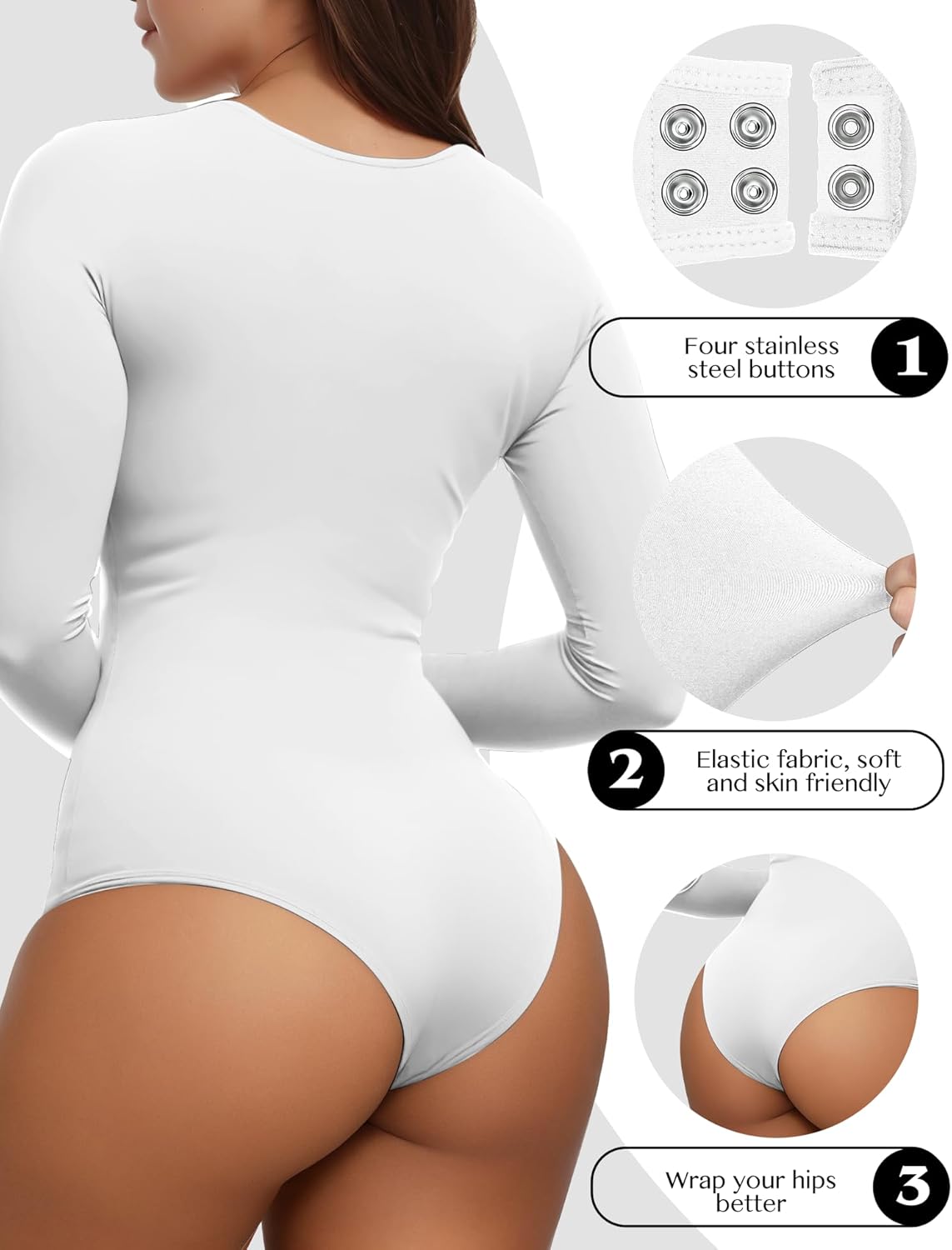 Long Sleeve Bodysuit for Women Crew Round Neck Basic Women Clothing Body Suit Tops Leotards for Womens Jumpsuit