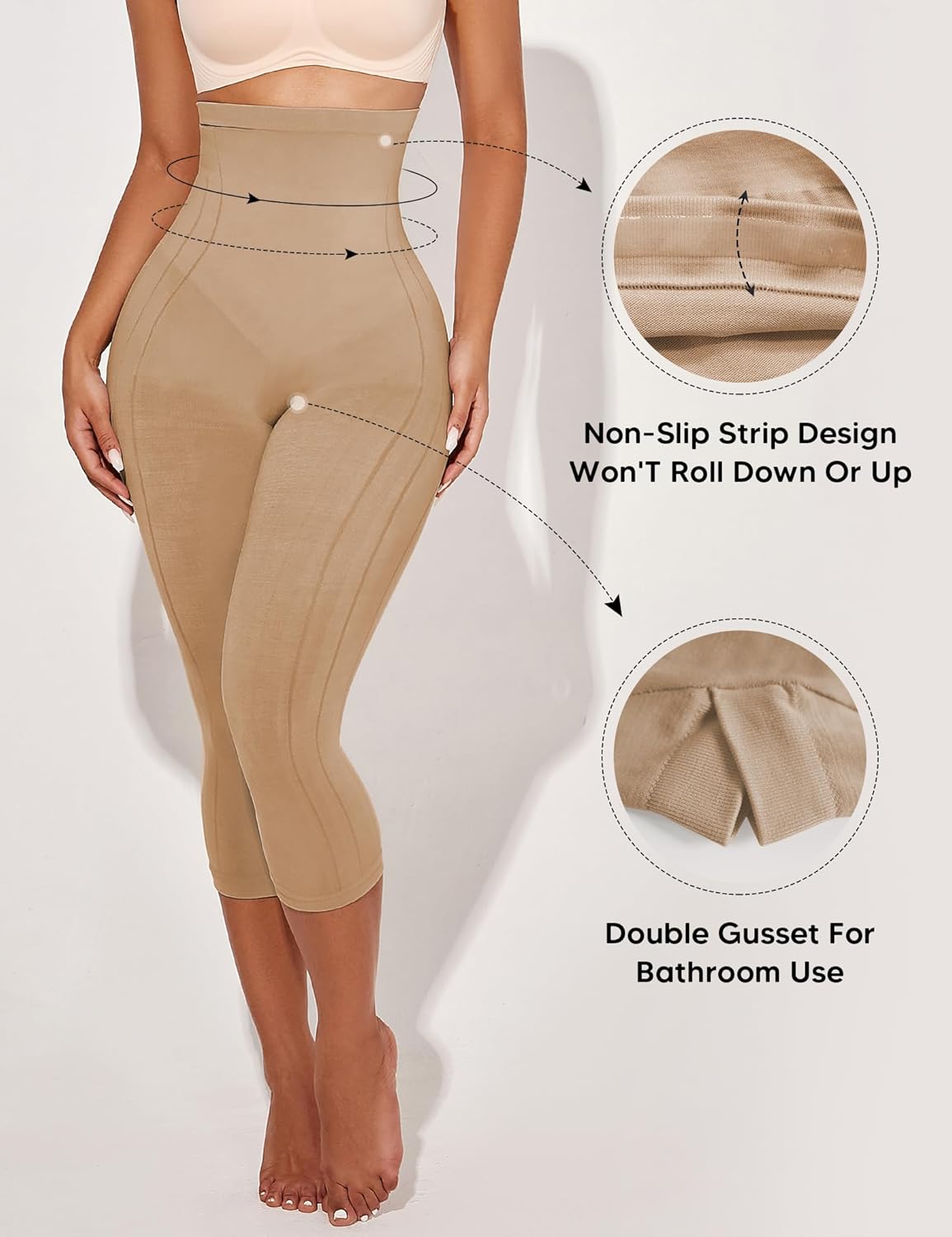 Shapewear Leggings for Women Tummy Control High Waisted Capri Body Shaper Butt Lift Thigh Slimmer