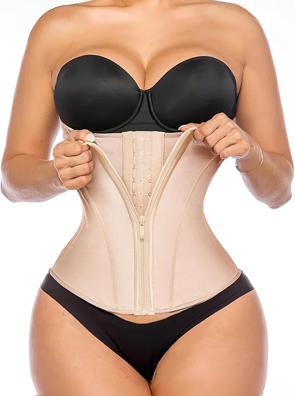 Waist Trainer for Women Latex Underbust Tummy Control Waist Cincher Corset Hourglass Body Shaper Zipper and Hooks