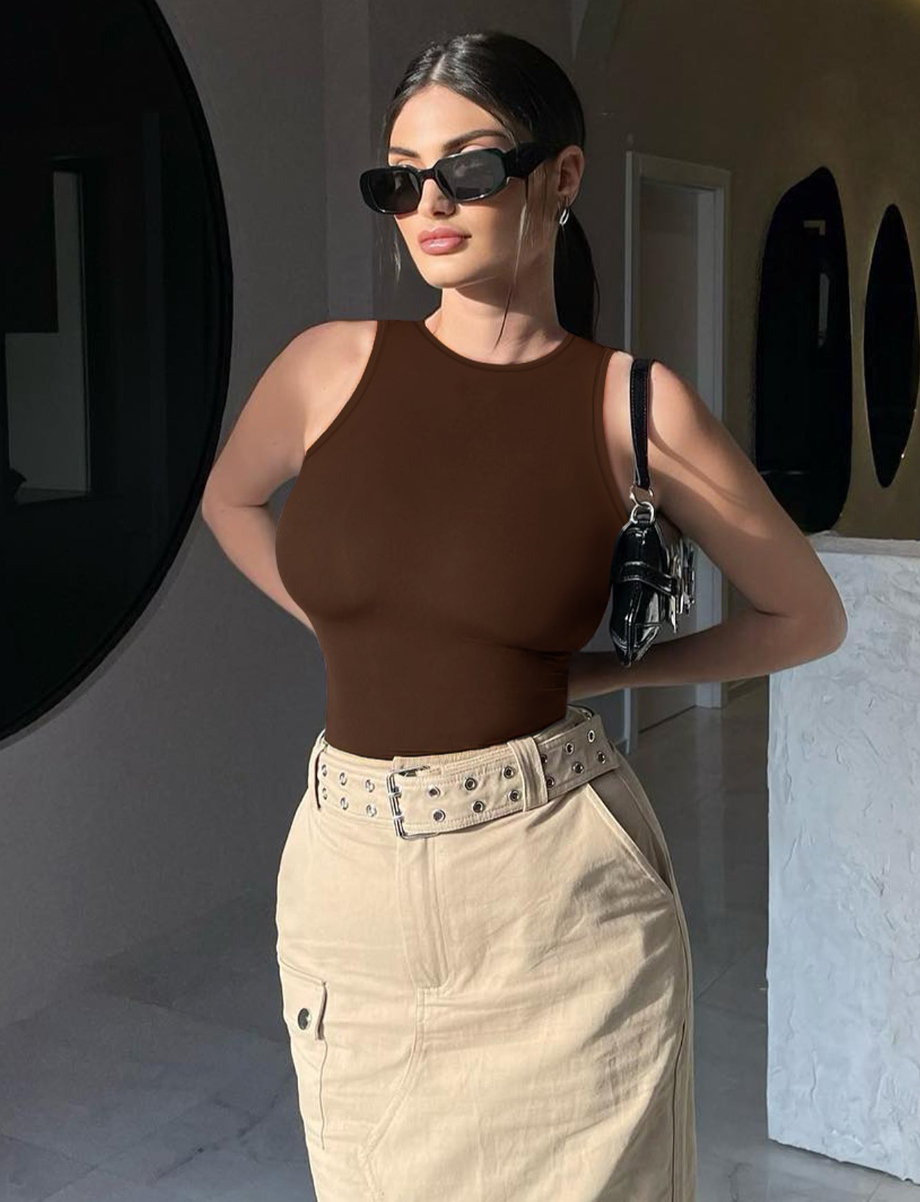 Women's Tummy Control Shapewear Bodysuit High Neck Seamless Body Shaper Sleeveless Racerback Thong Body Suit Tank